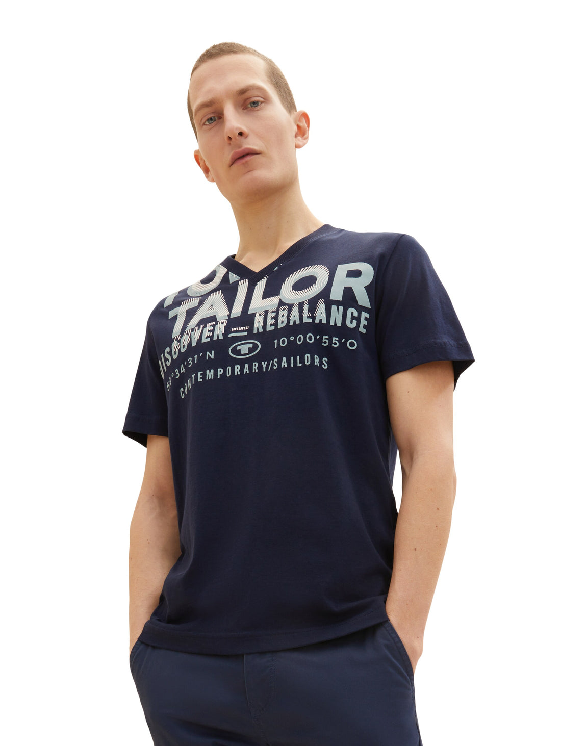 Navy Blue Short Sleeve V-Neck Graphic T-Shirt