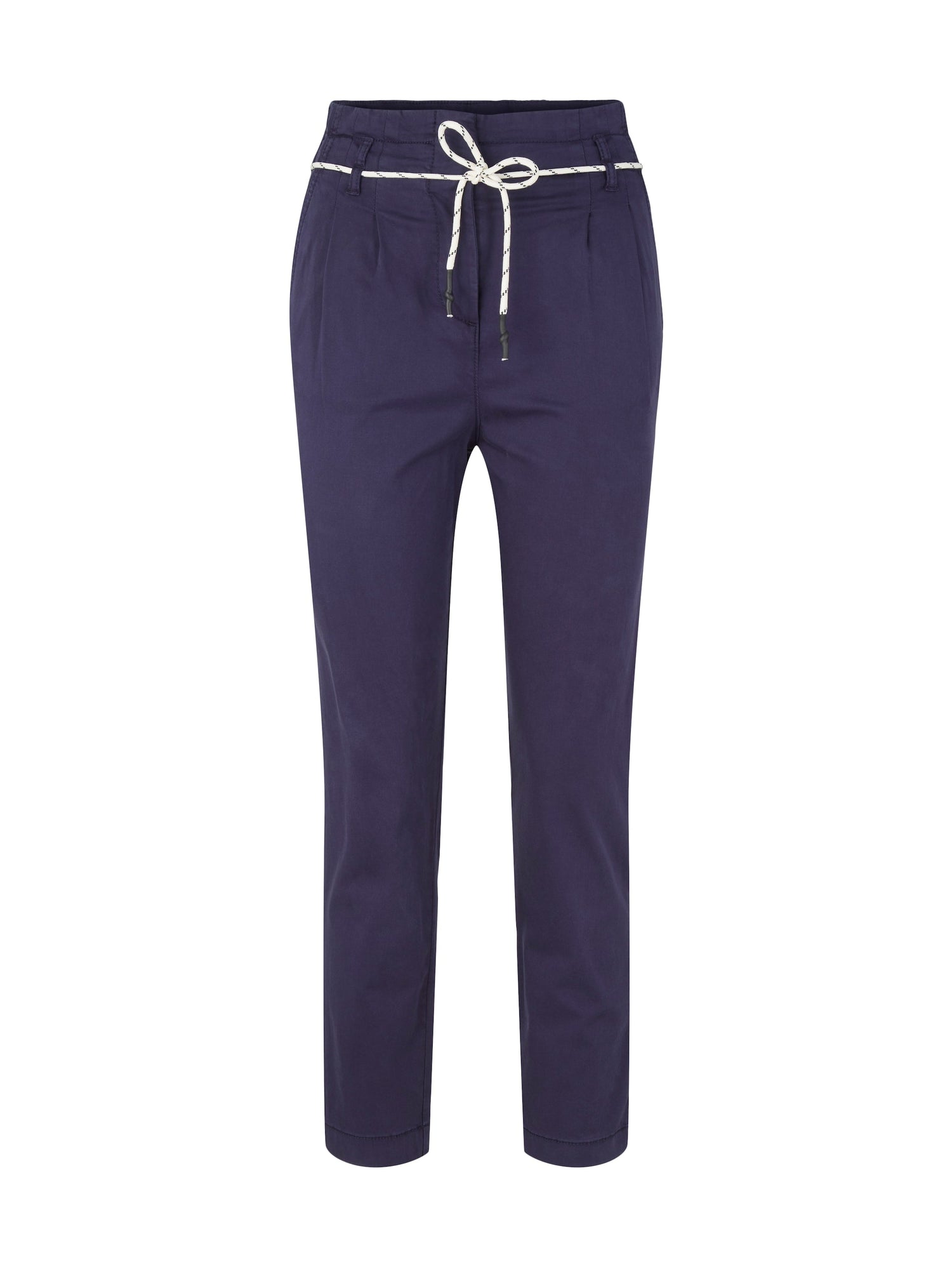 Navy Blue Tapered Trousers With Lace Belt Tom Tailor