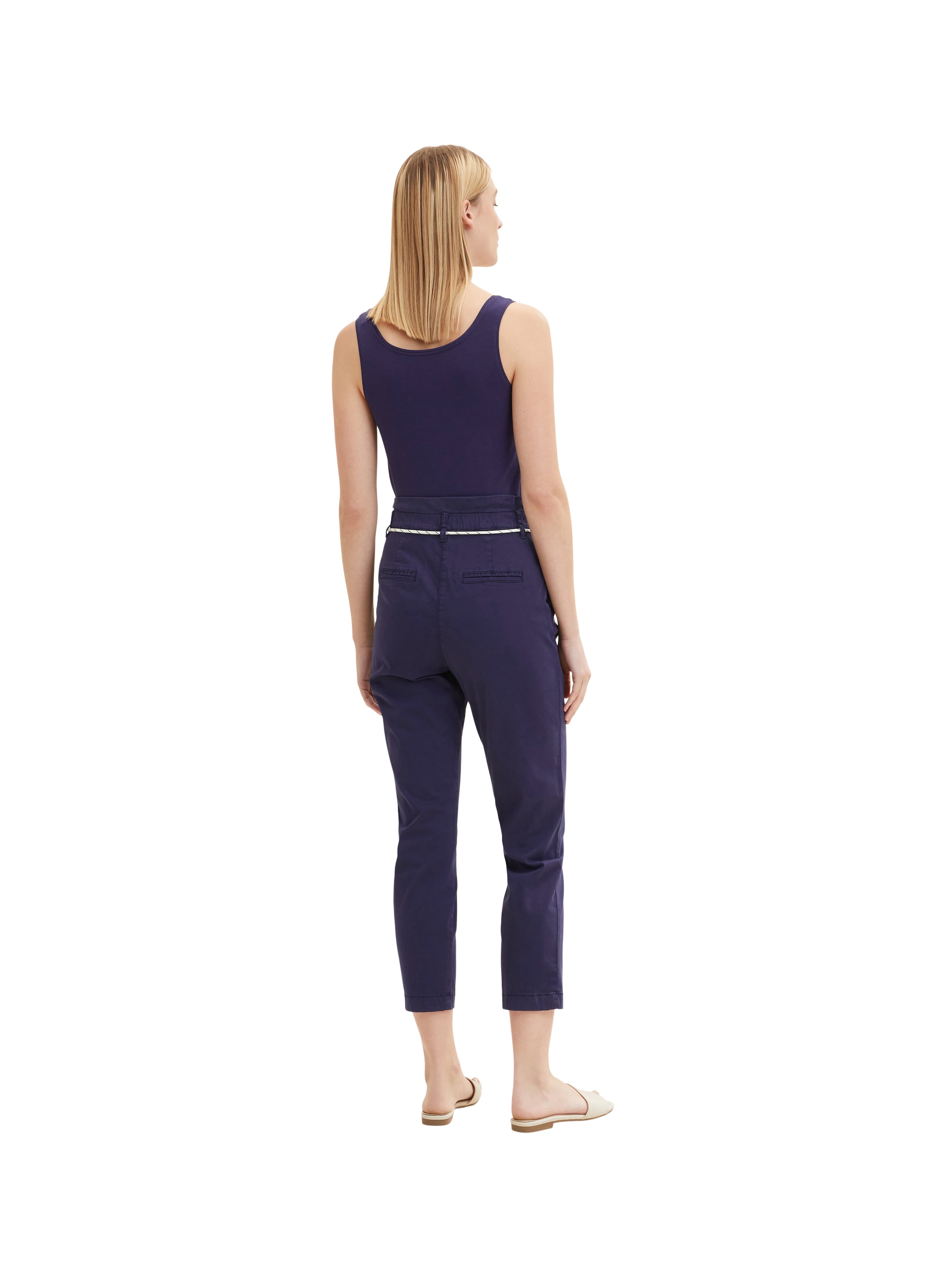 Navy Blue Tapered Trousers With Lace Belt Tom Tailor