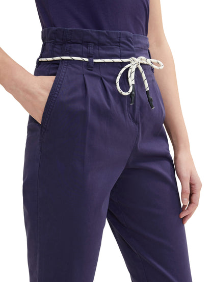 Navy Blue Tapered Trousers With Lace Belt Tom Tailor