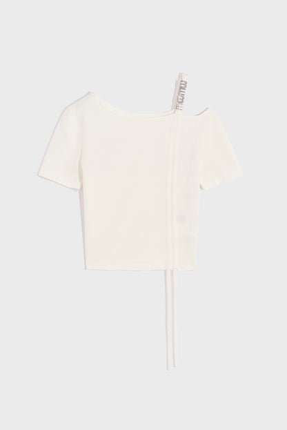 Off White T-Shirt Short Sleeve With Side Rouching