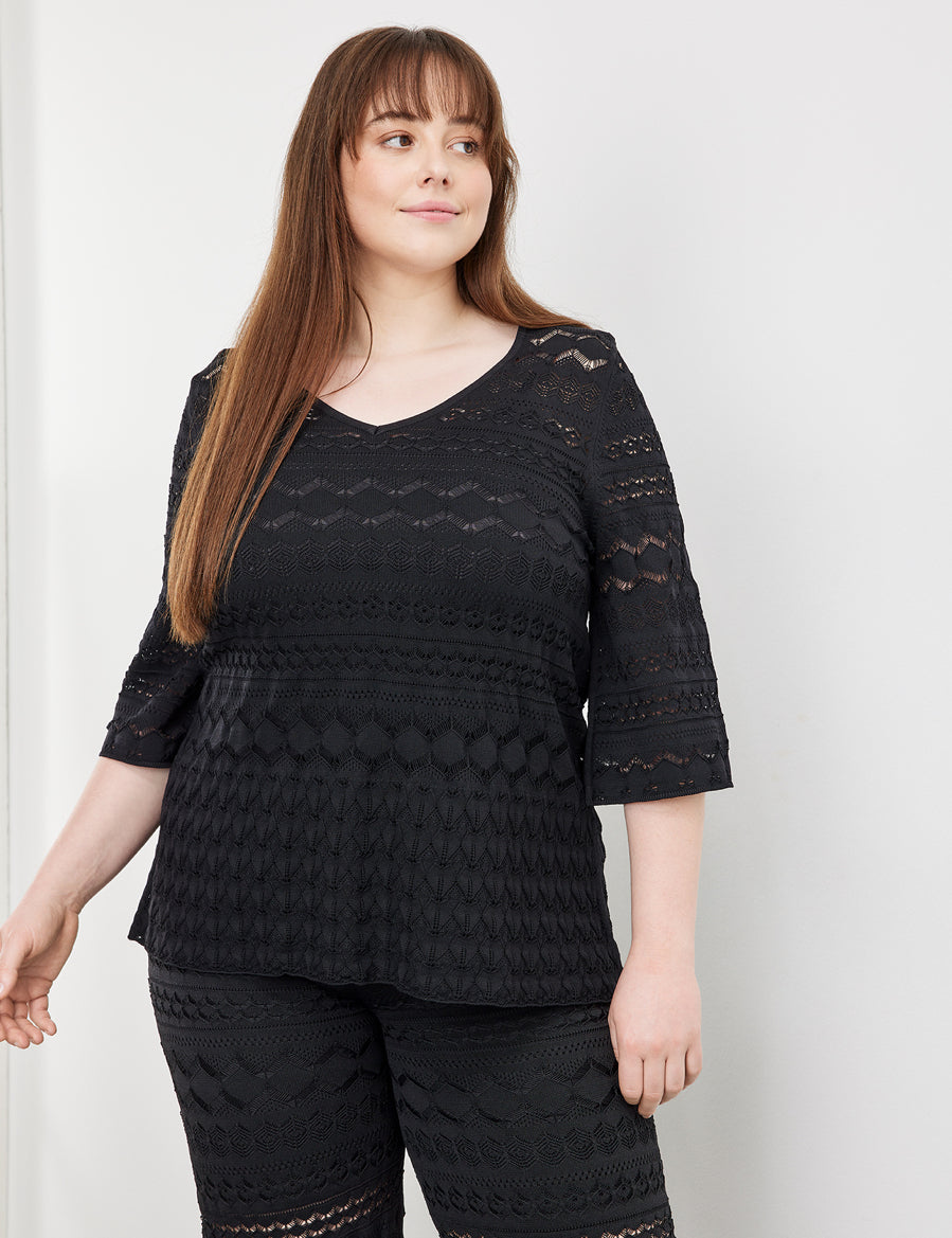 Openwork Knit Jumper With 3/4-Length Sleeves