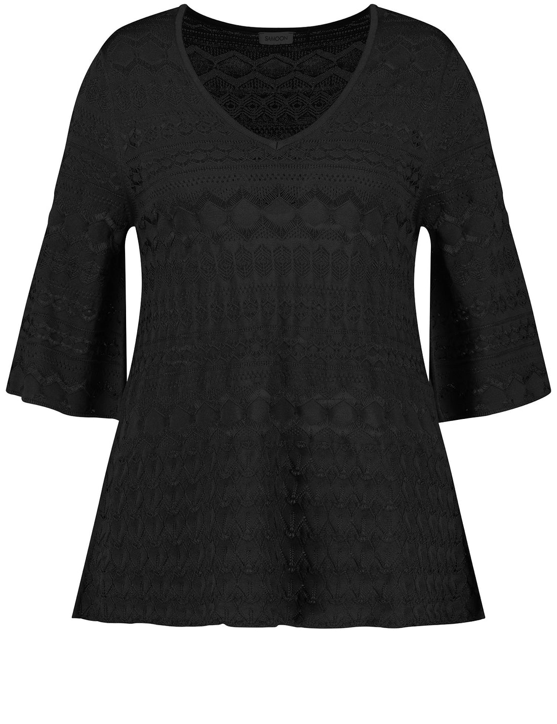 Openwork Knit Jumper With 3/4-Length Sleeves