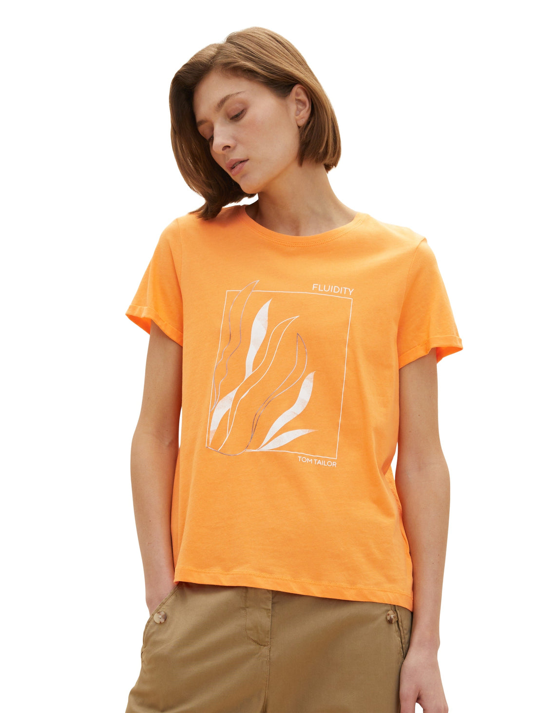 Orange Graphic Short Sleeve Crew Neck T-Shirt Tom Tailor