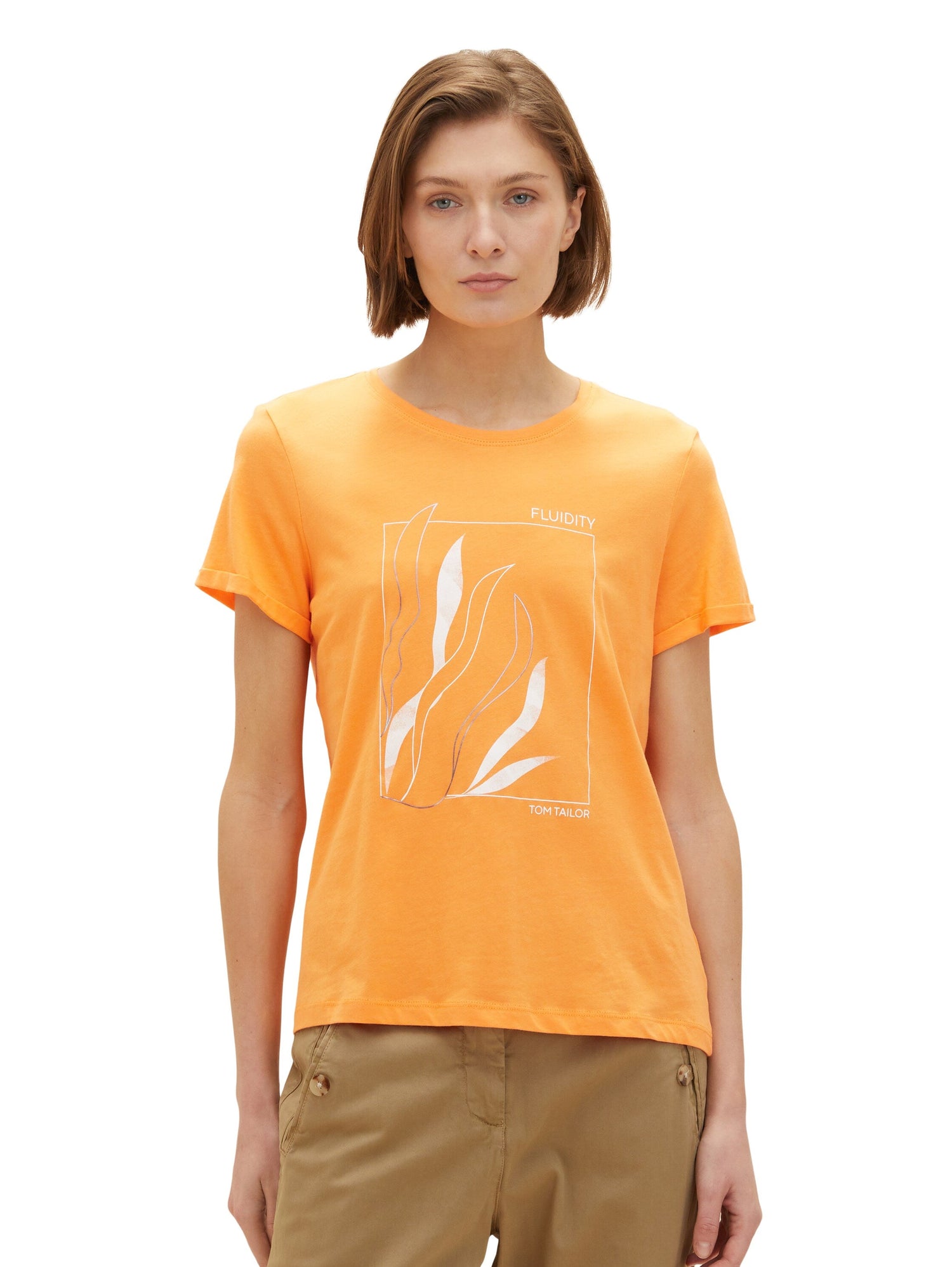Orange Graphic Short Sleeve Crew Neck T-Shirt Tom Tailor
