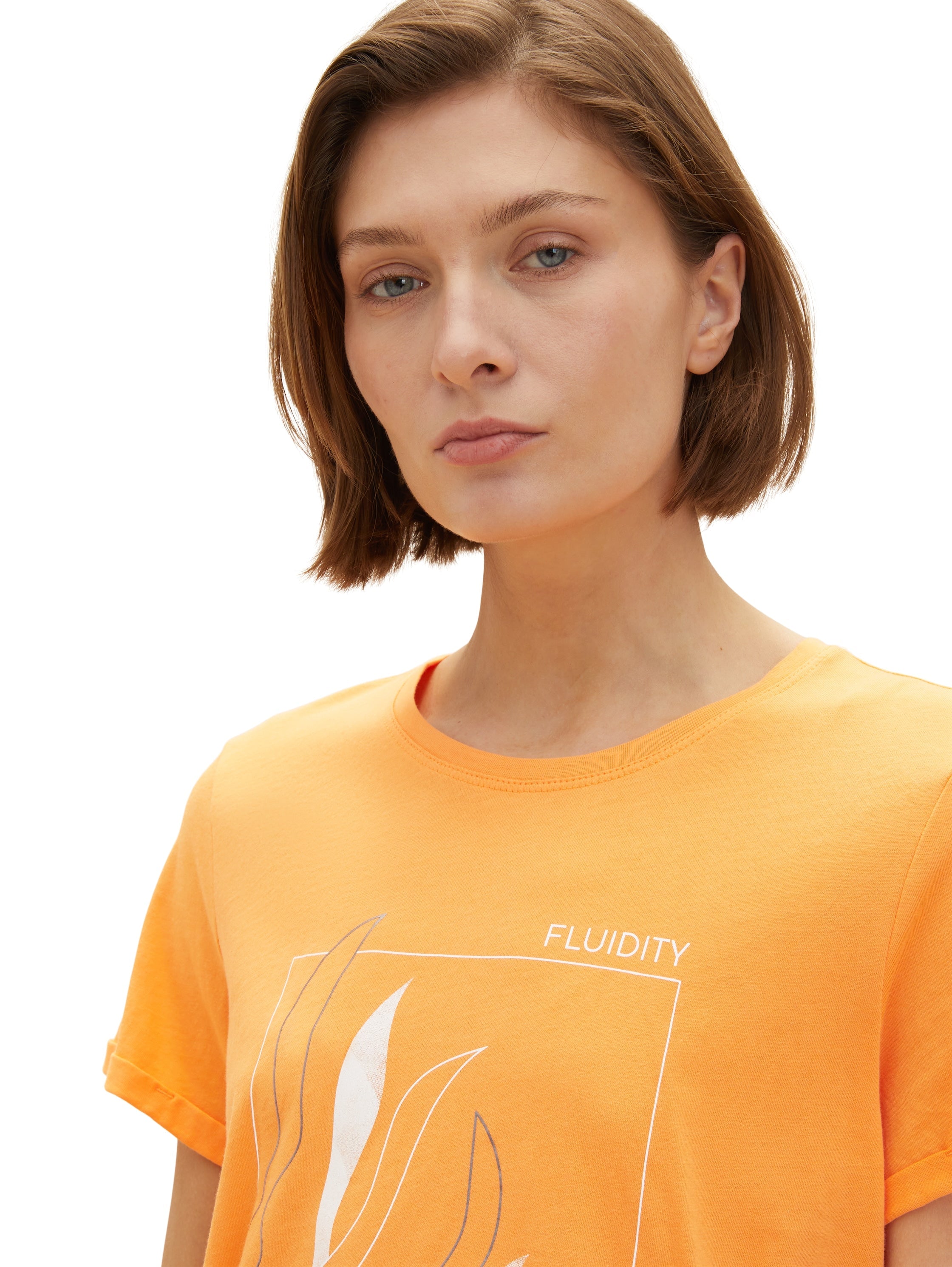 Orange Graphic Short Sleeve Crew Neck T-Shirt Tom Tailor