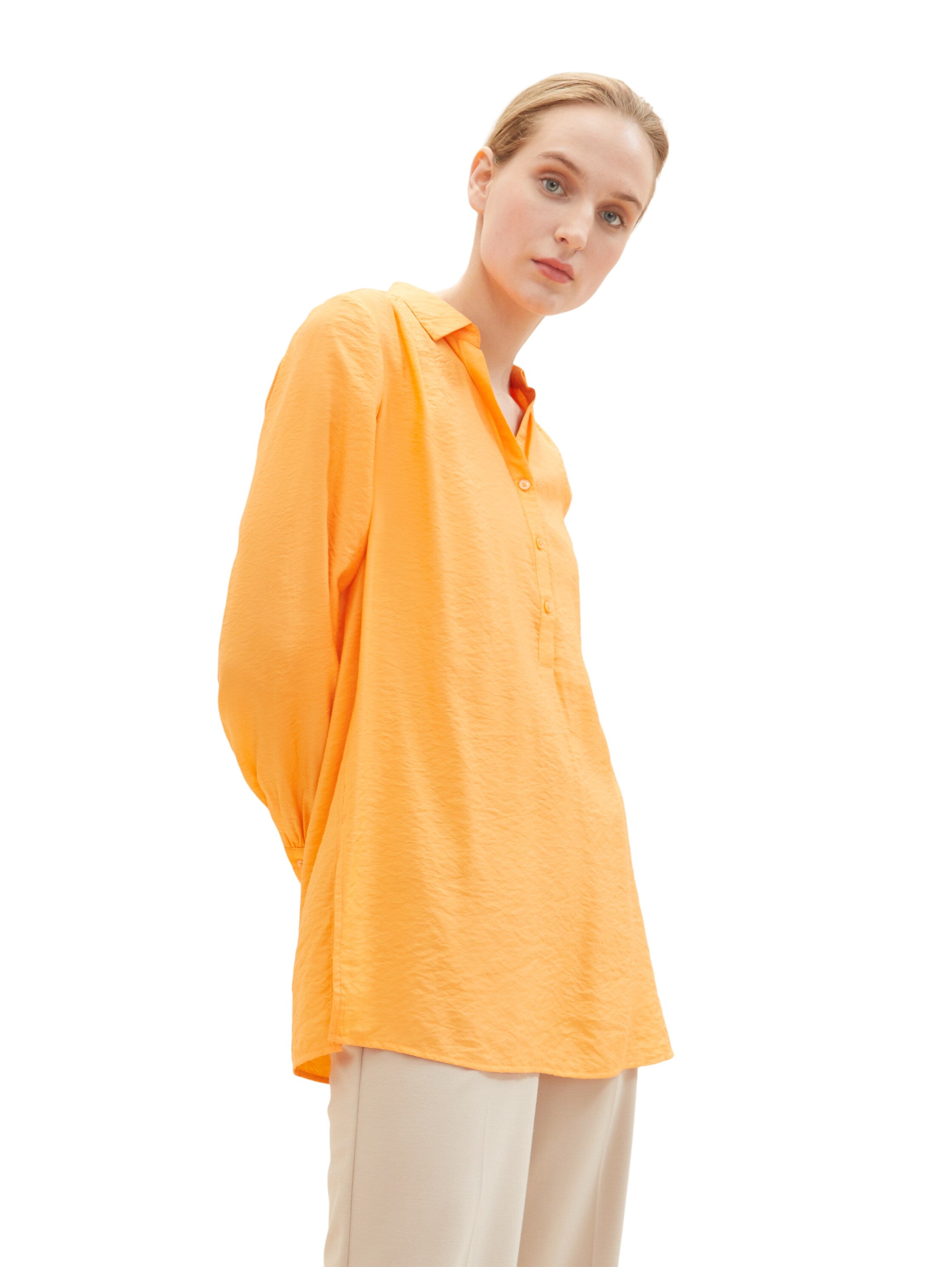 Orange Long Sleeve Tunic Style Blouse