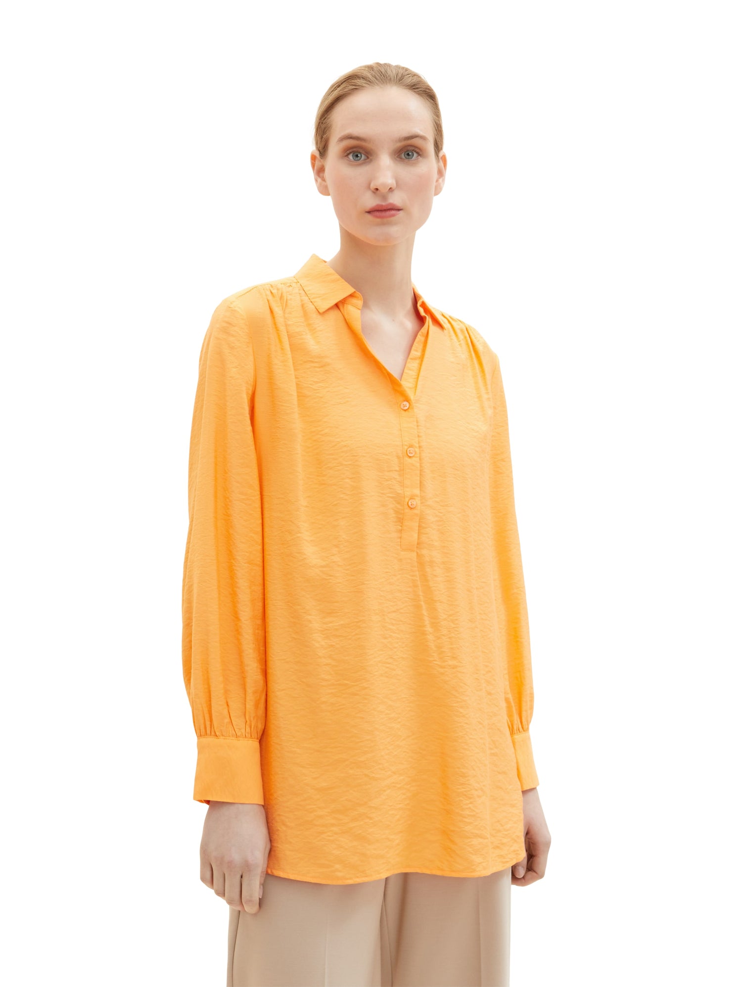 Orange Long Sleeve Tunic Style Blouse