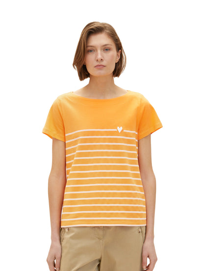 Orange Short Sleeve Striped T-Shirt Tom Tailor