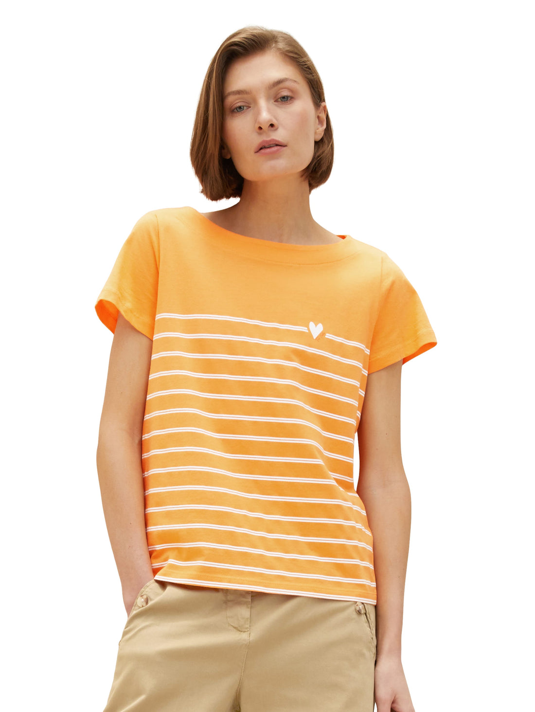 Orange Short Sleeve Striped T-Shirt Tom Tailor
