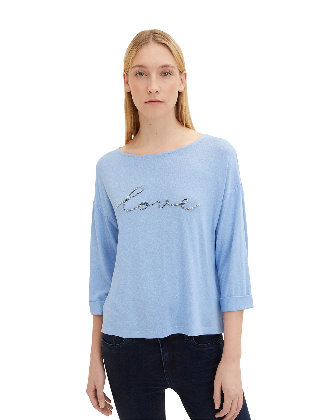 Pale Blue 3/4 Sleeve Graphic T-Shirt