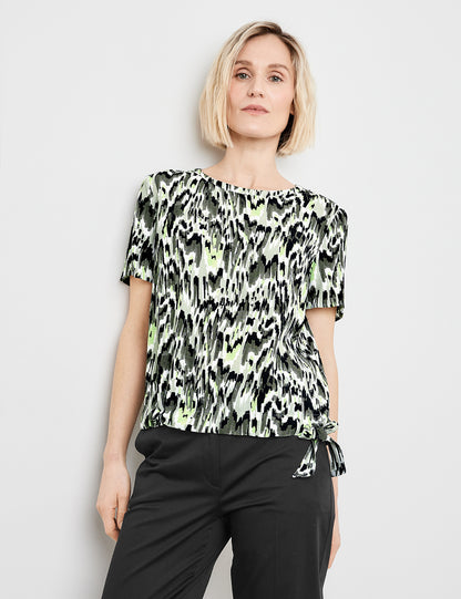 Patterned Blouse Top With A Drawstring In The Hem