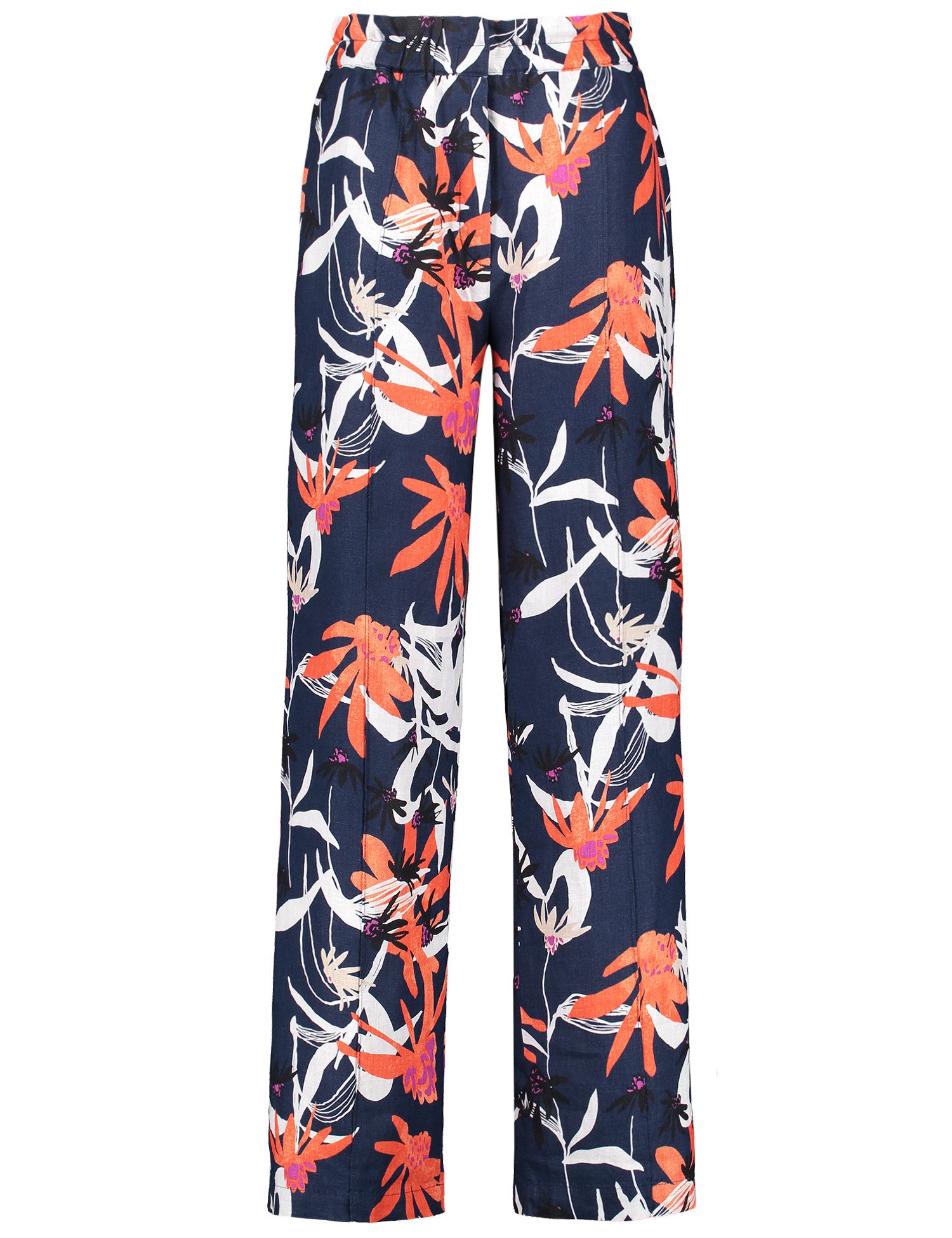 Patterned Linen Trousers With A Wide Leg