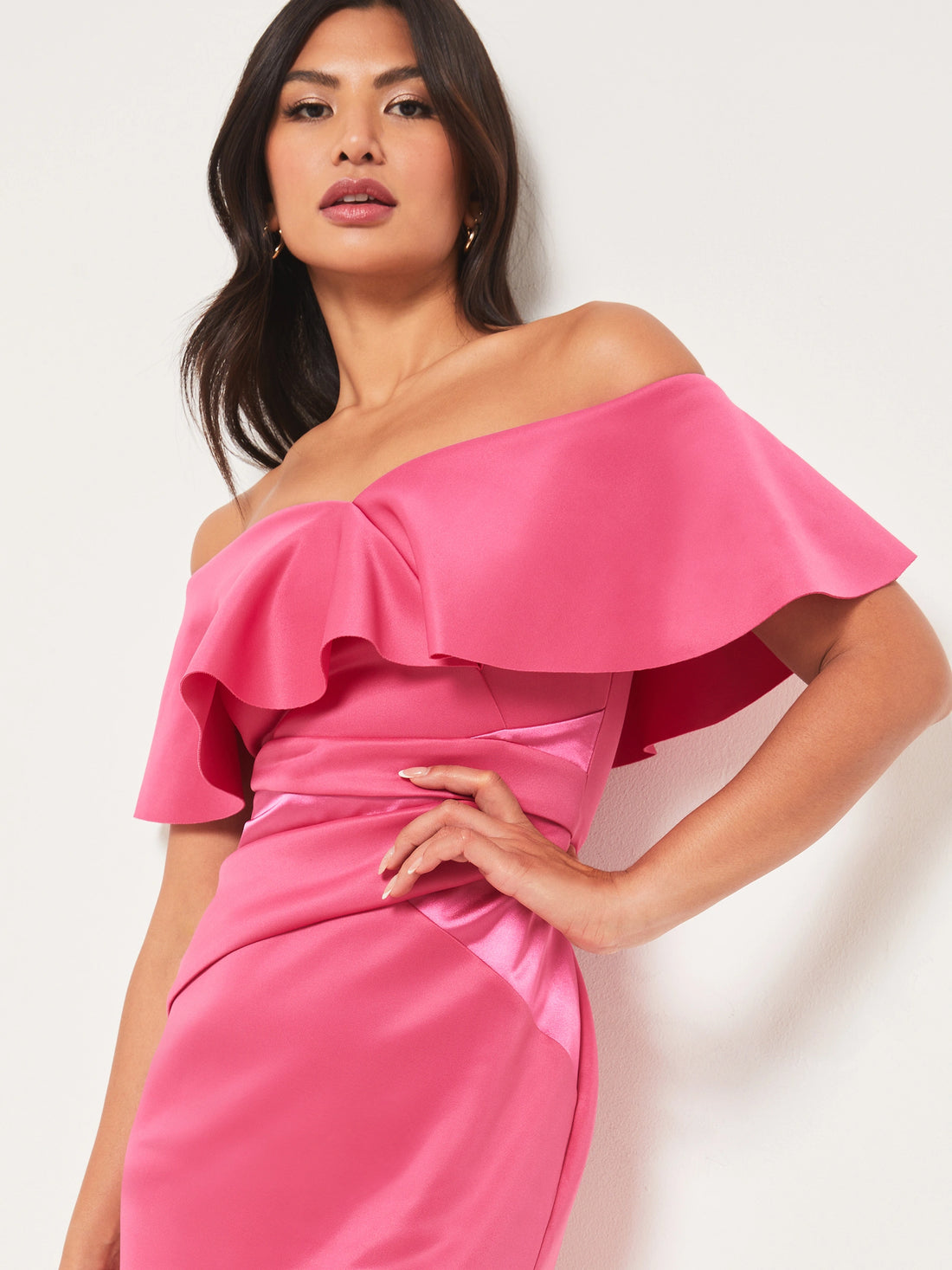 Pink Off-Shoulder High-Low Long Dress