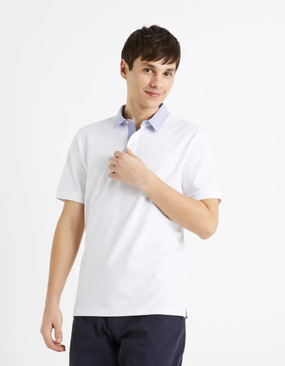 Pique Polo Shirt Collar 100% Cotton - White - 01