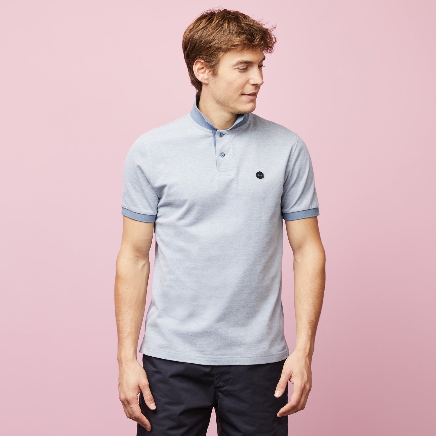 Plain Blue Polo In Cotton Pique - 02