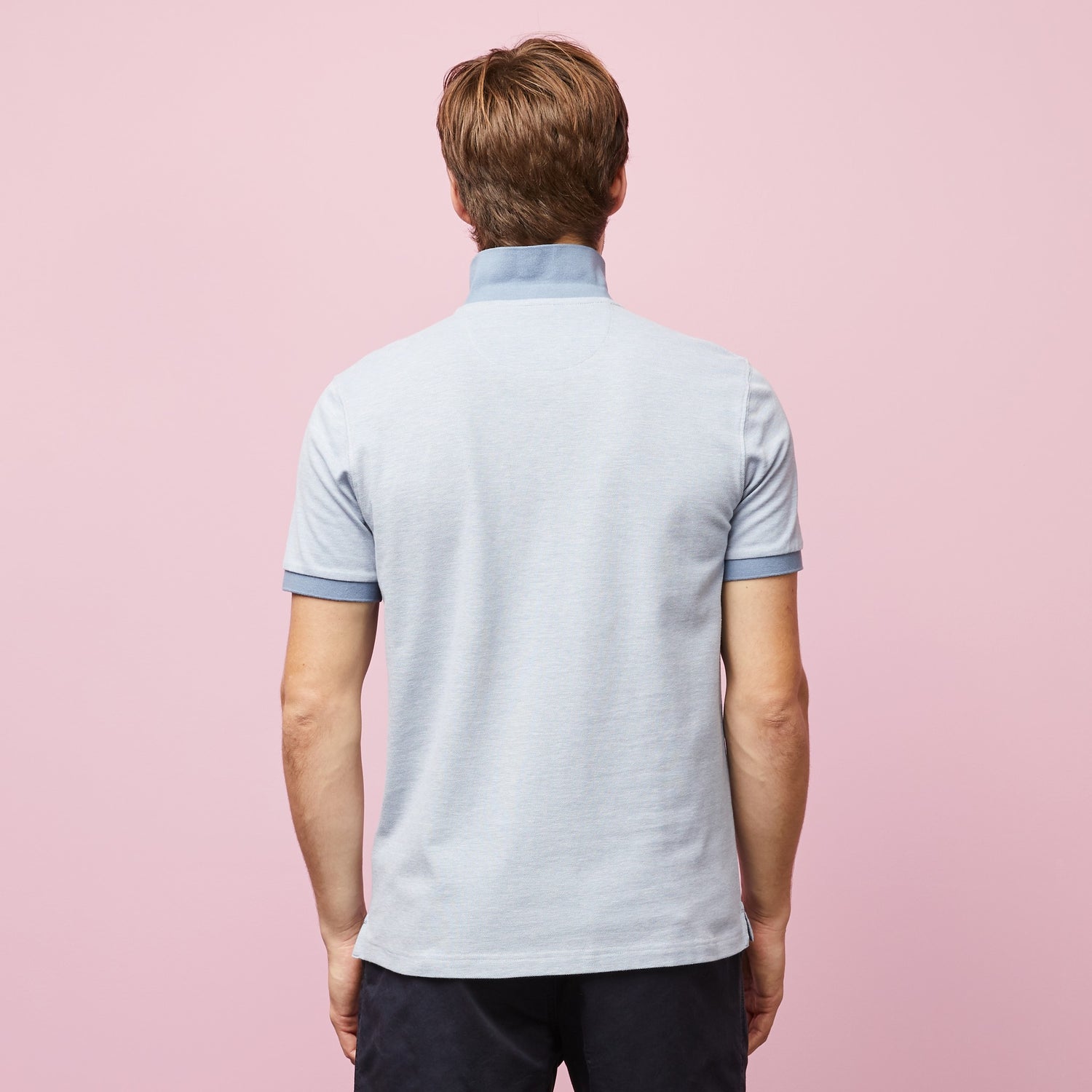 Plain Blue Polo In Cotton Pique - 03