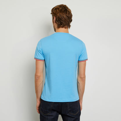 Plain Blue T-Shirt With Tricolour Trims - 03