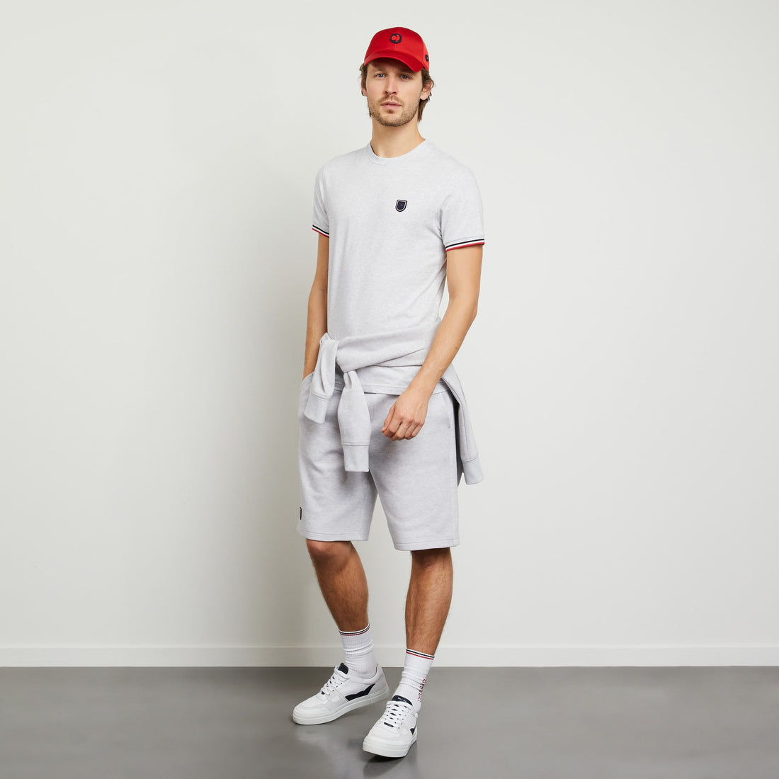 Plain Grey T-Shirt With Tricolour Trims - 01