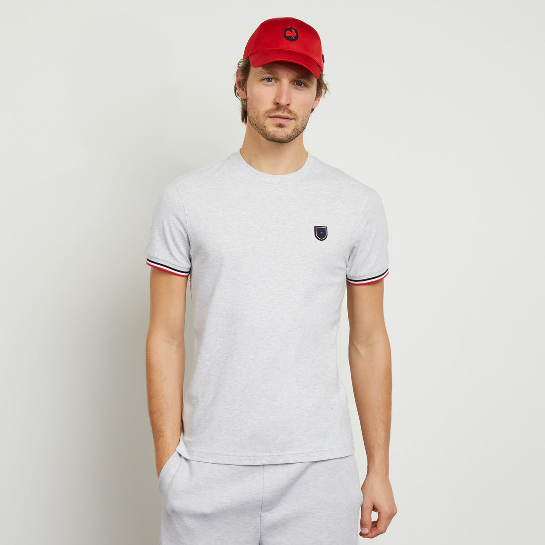 Plain Grey T-Shirt With Tricolour Trims - 02