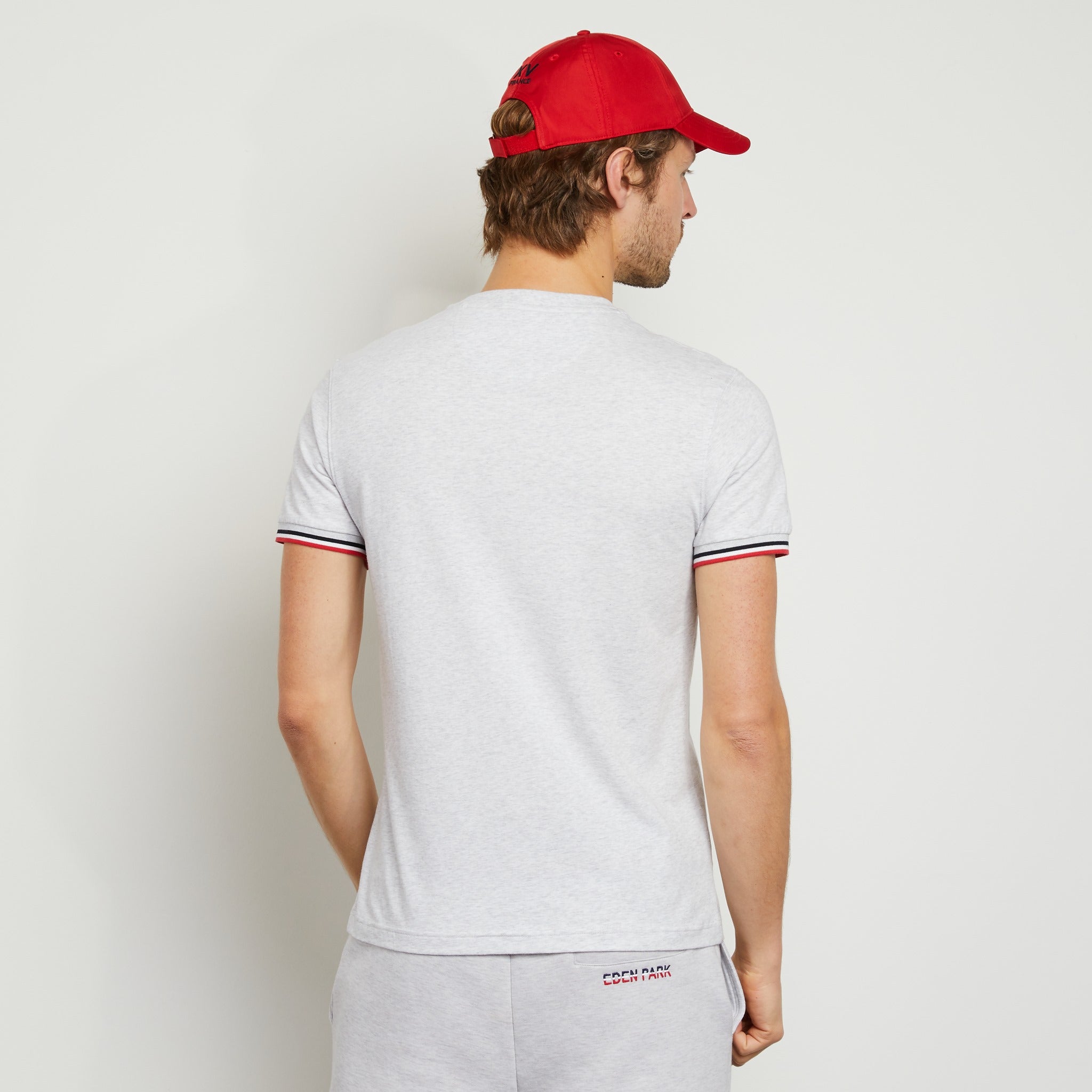 Plain Grey T-Shirt With Tricolour Trims - 03