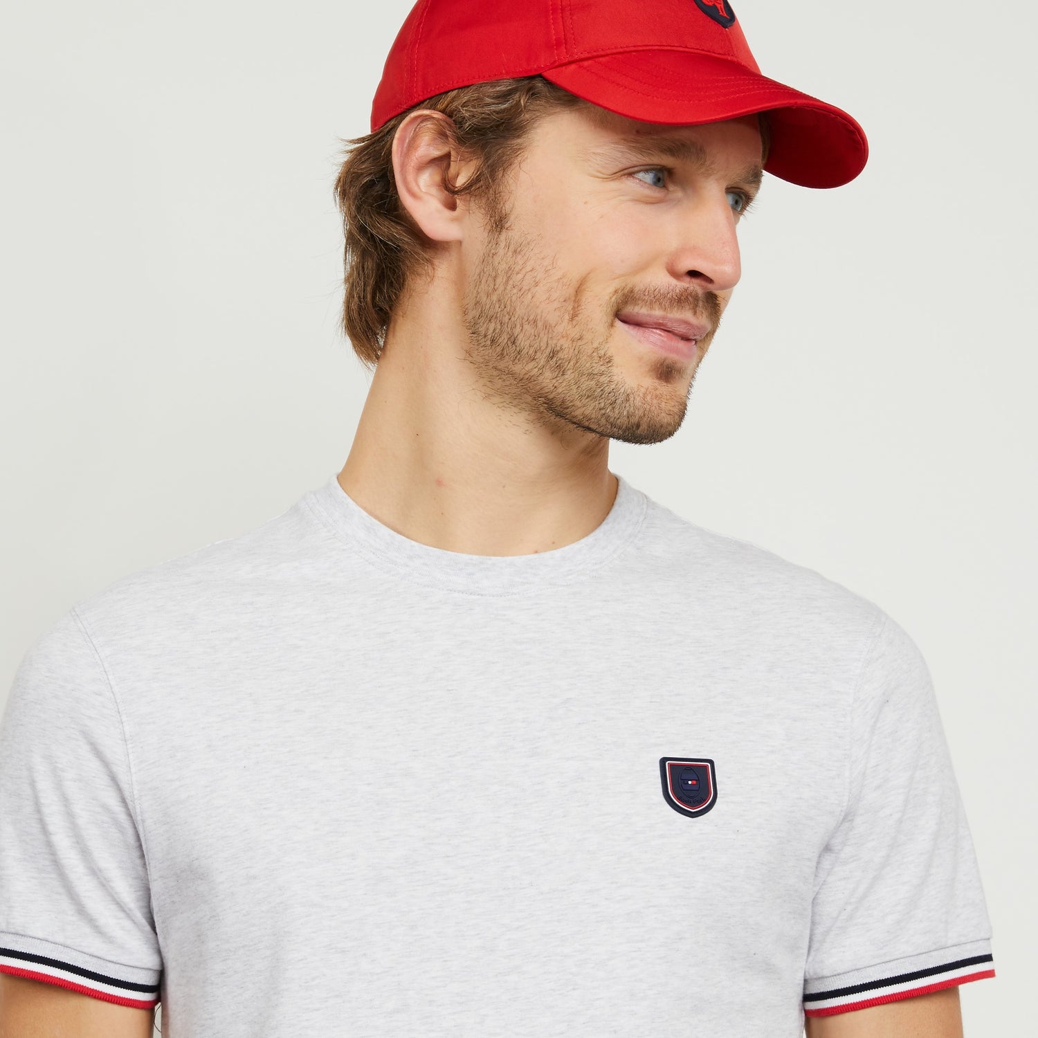 Plain Grey T-Shirt With Tricolour Trims - 04