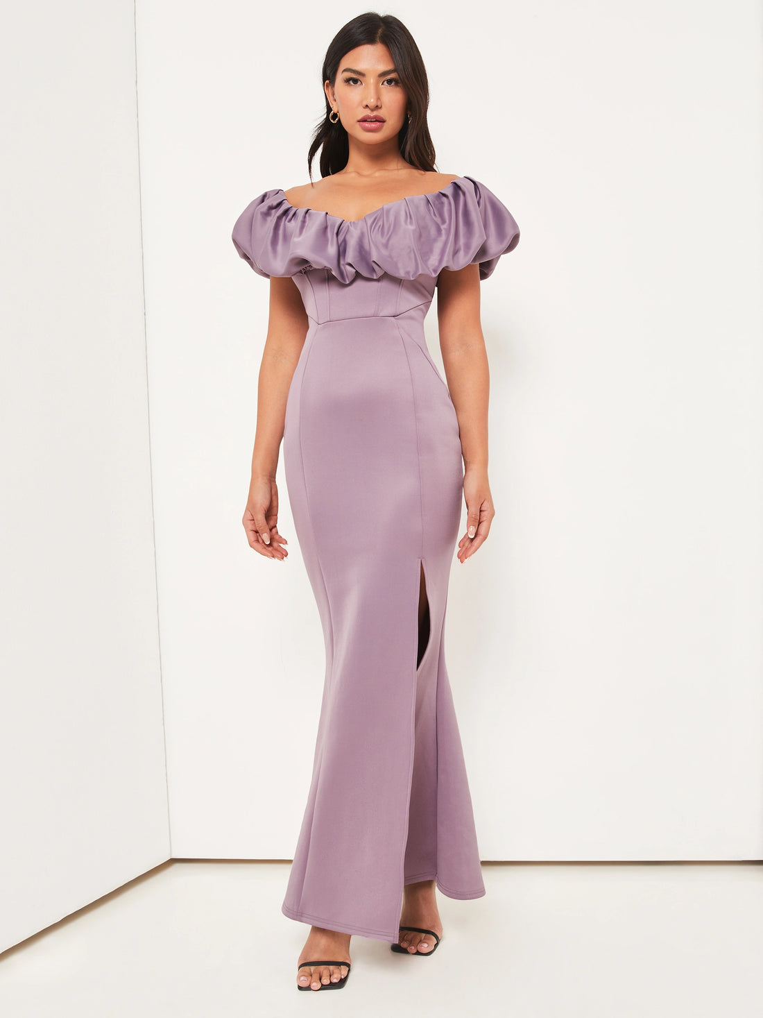 Purple Off-Shoulder Maxi Dress