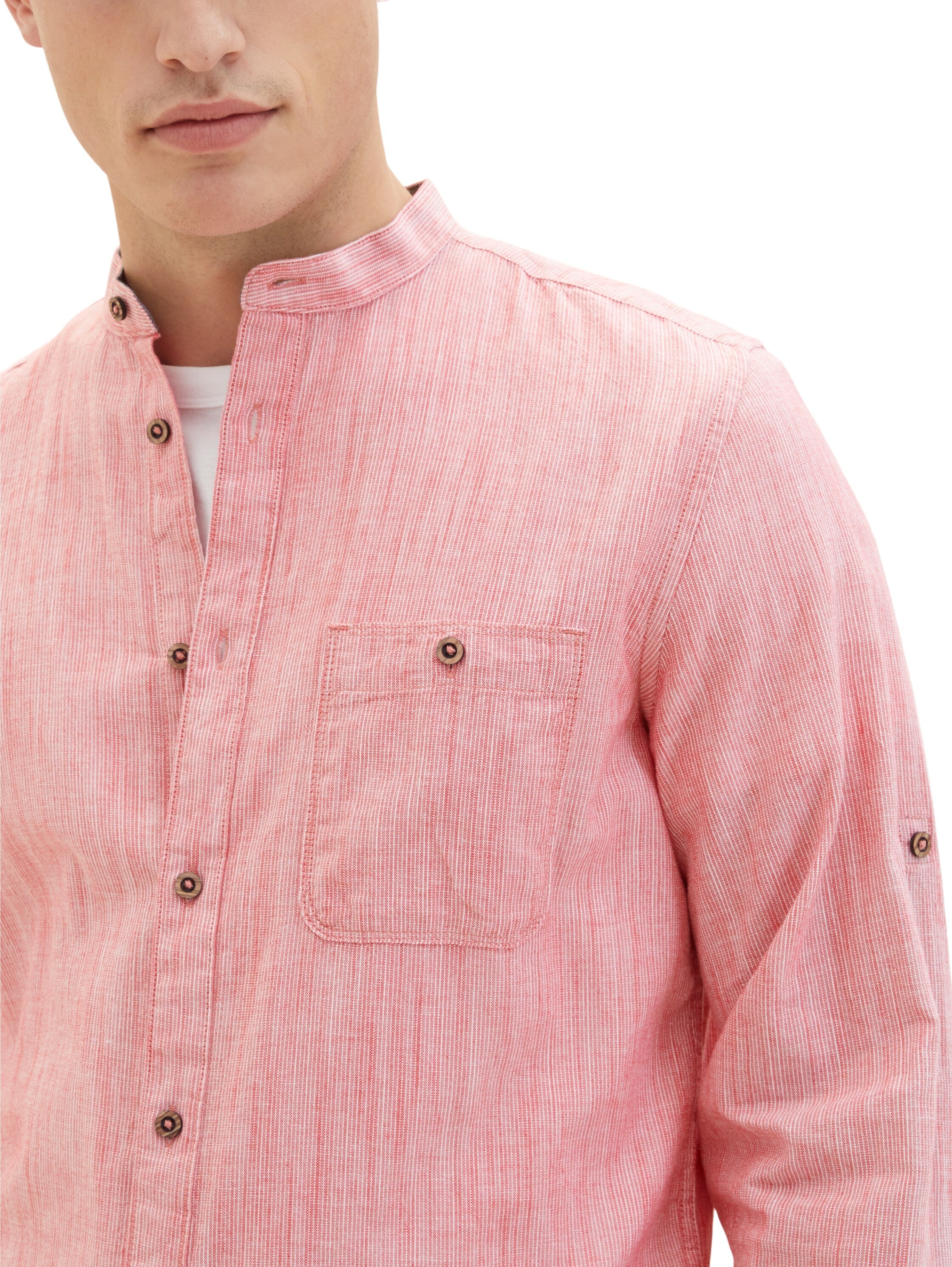 Red Long Sleeve Pinstriped Round Neck Shirt Tom Tailor
