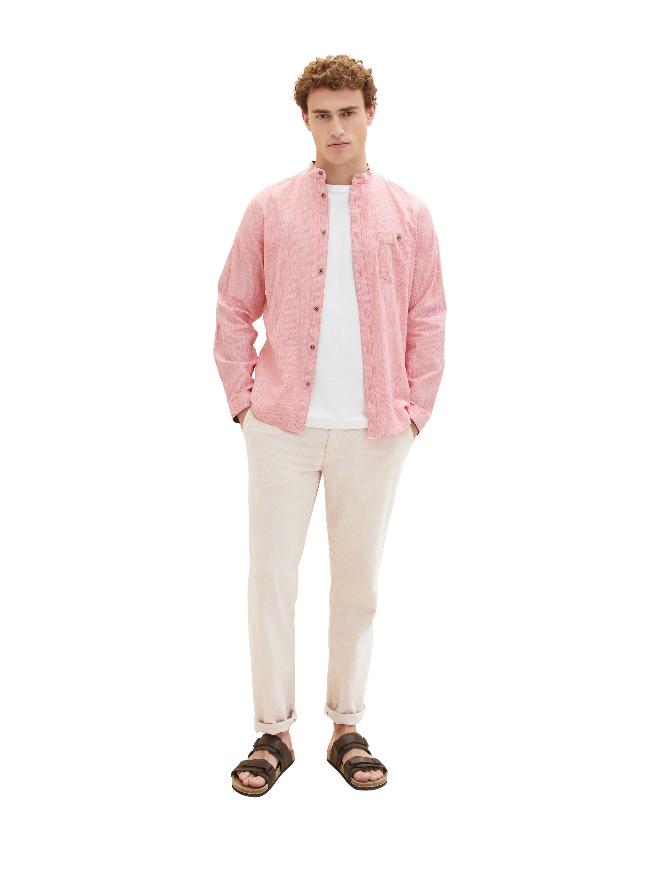 Red Long Sleeve Pinstriped Round Neck Shirt Tom Tailor