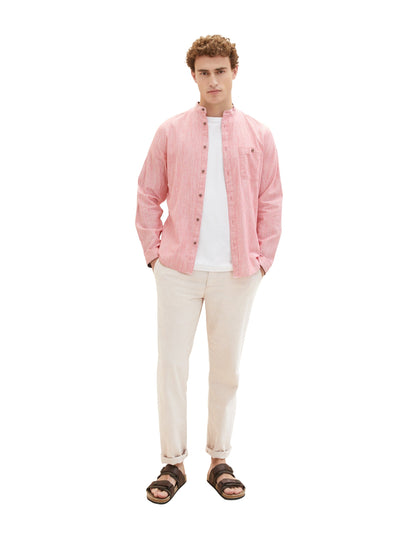 Red Long Sleeve Pinstriped Round Neck Shirt Tom Tailor