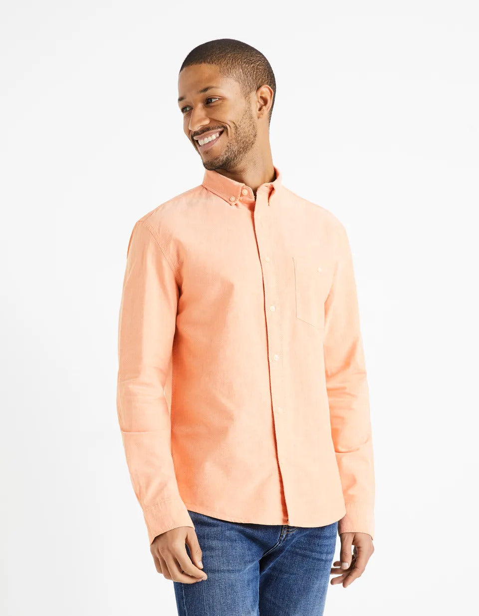 Regular-Fit 100% Cotton Oxford Shirt - Orange - 01