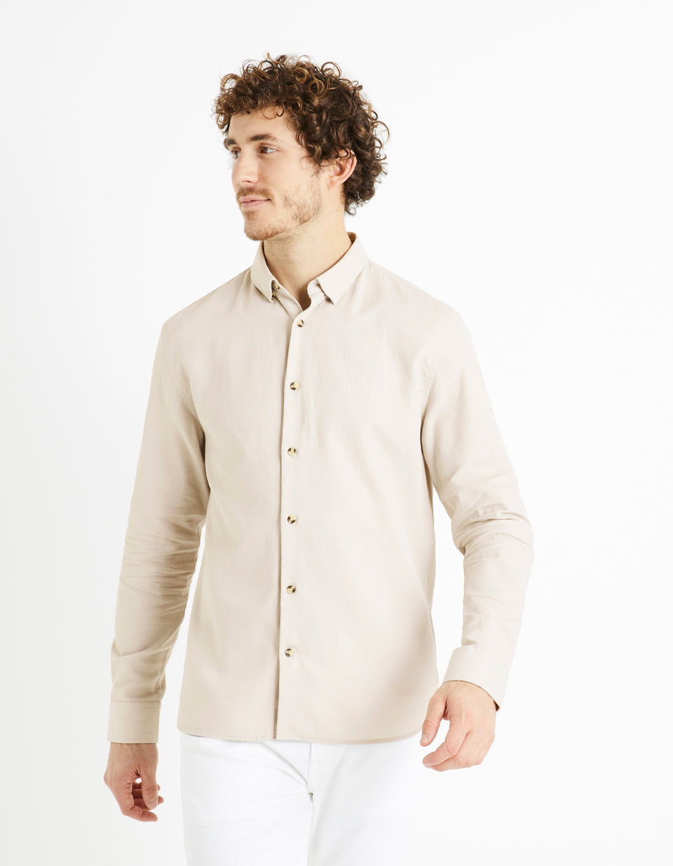 Regular-Fit 100% Cotton Shirt - Beige - 01