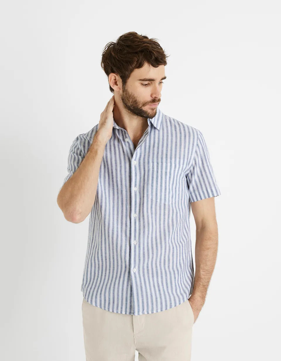 Regular-Fit Linen And Cotton Shirt - Blue - 01
