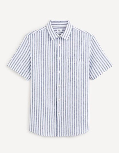 Regular-Fit Linen And Cotton Shirt - Blue - 03