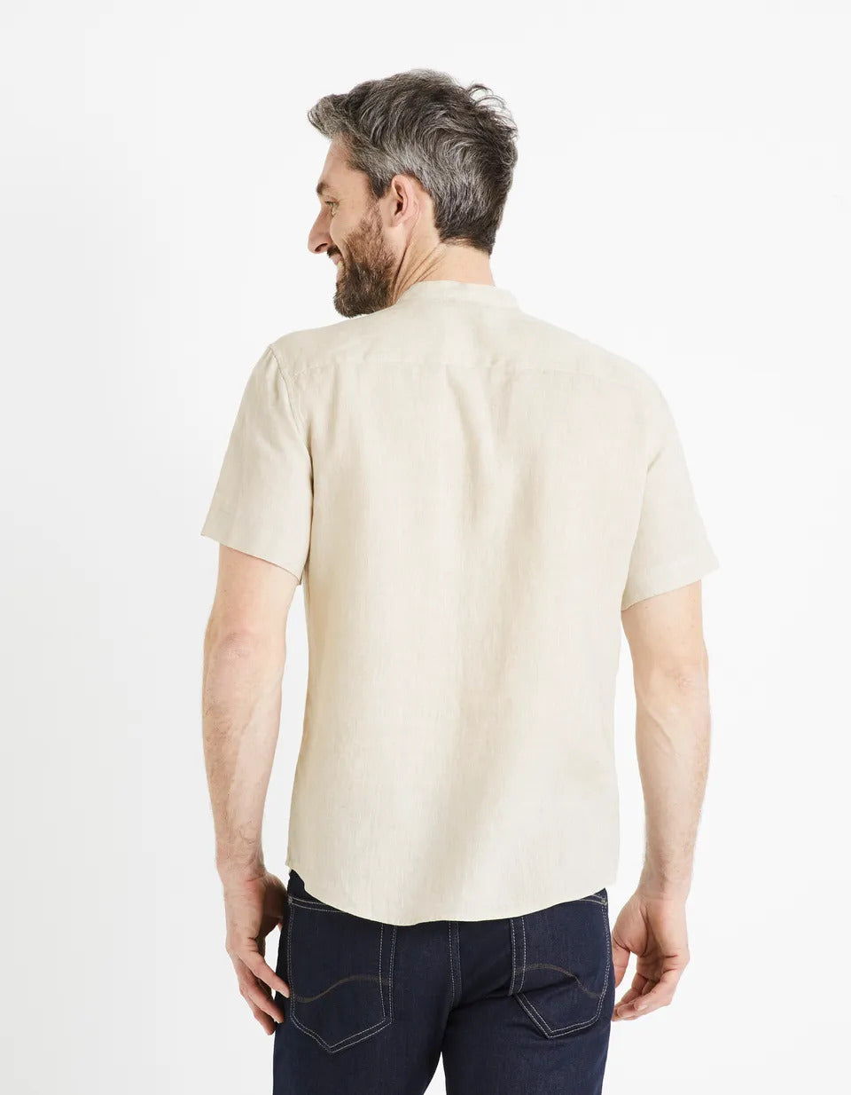 Regular-Fit 100% Linen Mandarin Collar Shirt - Natural - 02