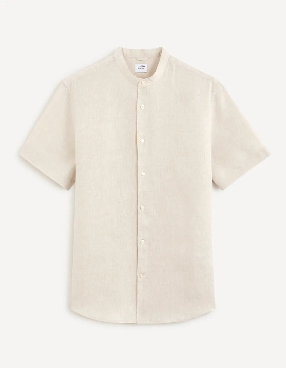 Regular-Fit 100% Linen Mandarin Collar Shirt - Natural - 03