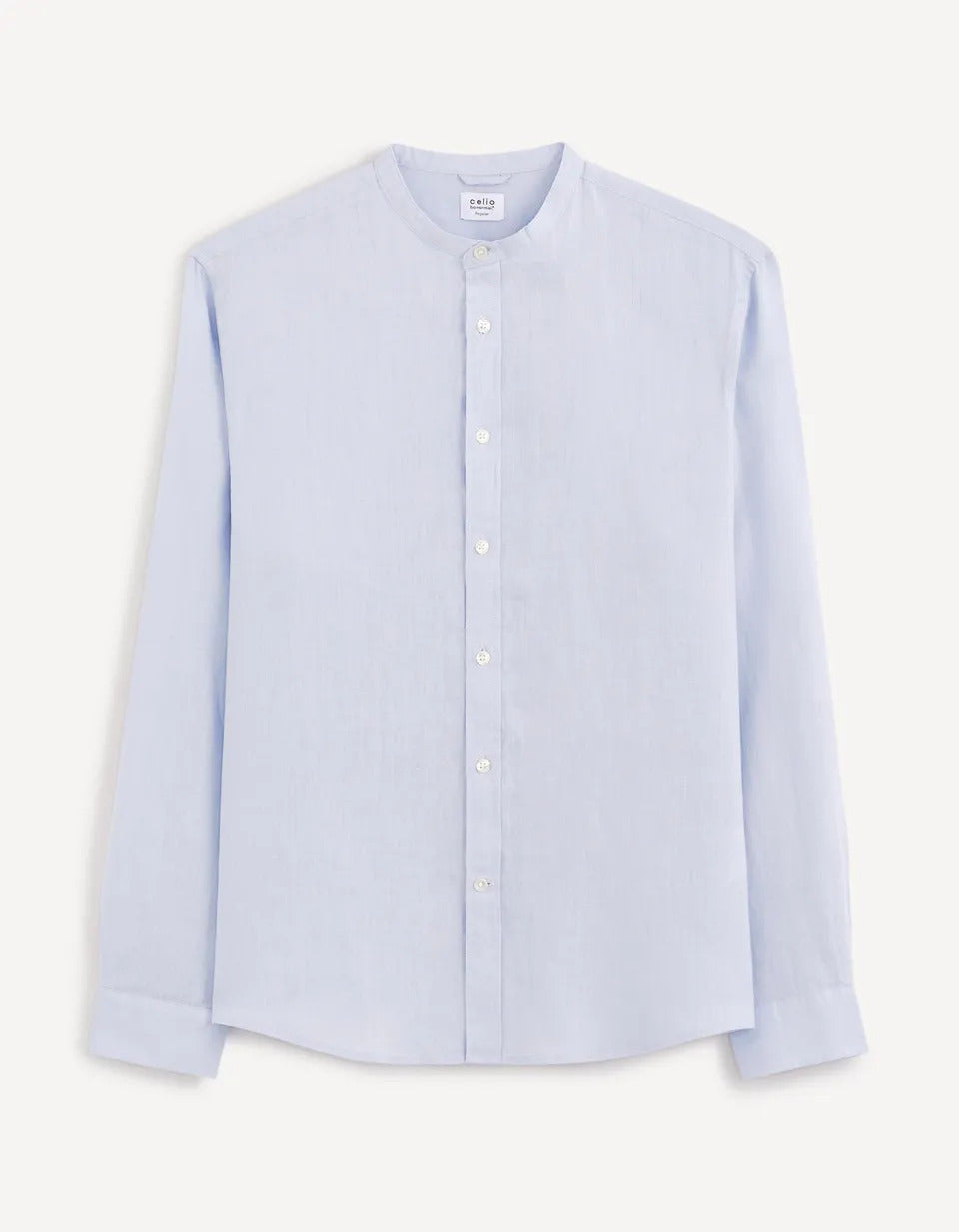 Regular-Fit 100% Linen Mandarin Collar Shirt - Sky Blue - 03