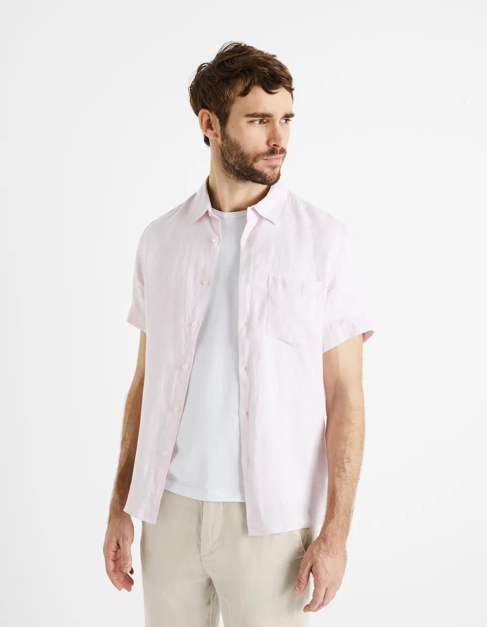 Regular-Fit 100% Linen Shirt - Light Pink - 01