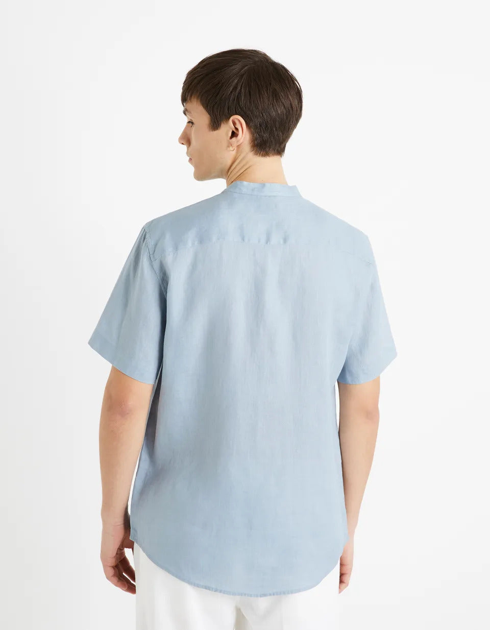 Regular Mao Collar Shirt 100% Linen - Blue Grey - 02