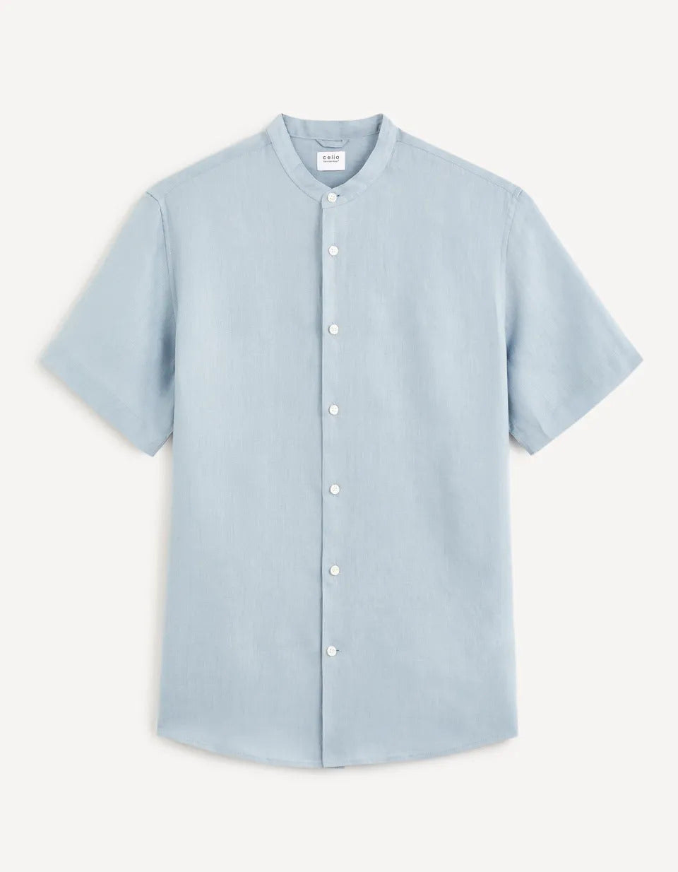 Regular Mao Collar Shirt 100% Linen - Blue Grey - 03