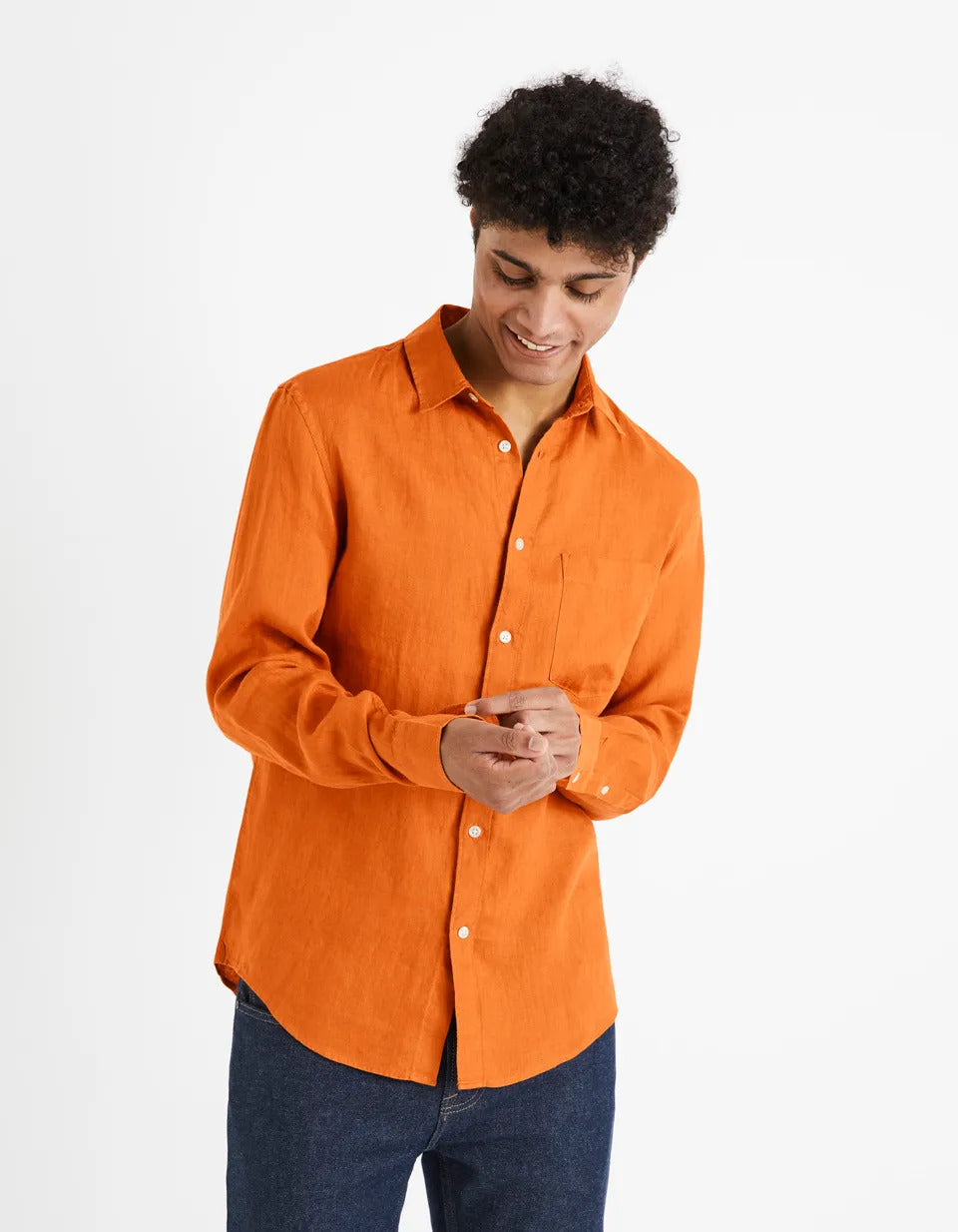 Regular Shirt 100% Linen - Orange - 01