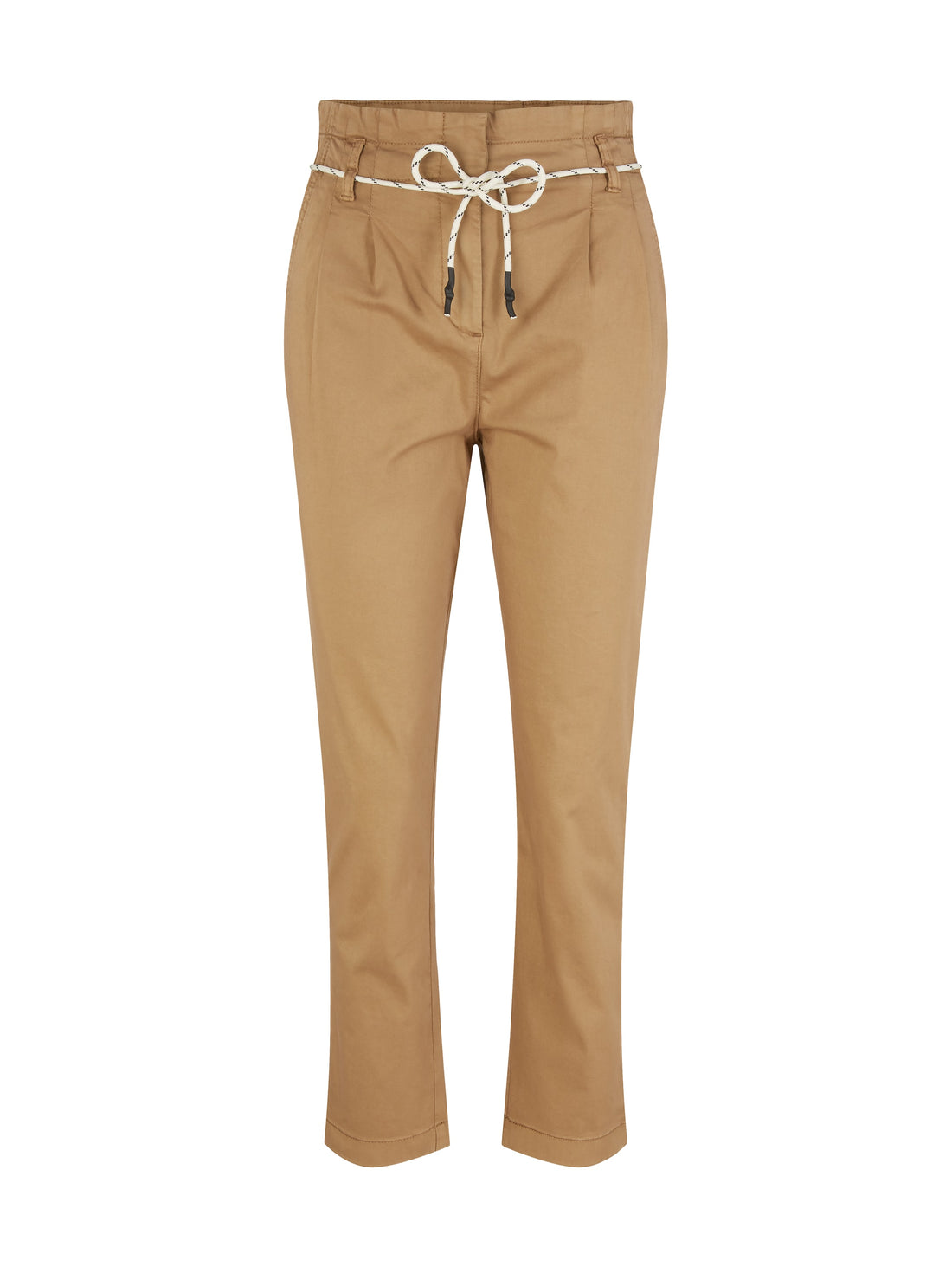 Sand Beige Tapered Trousers With Lace Belt