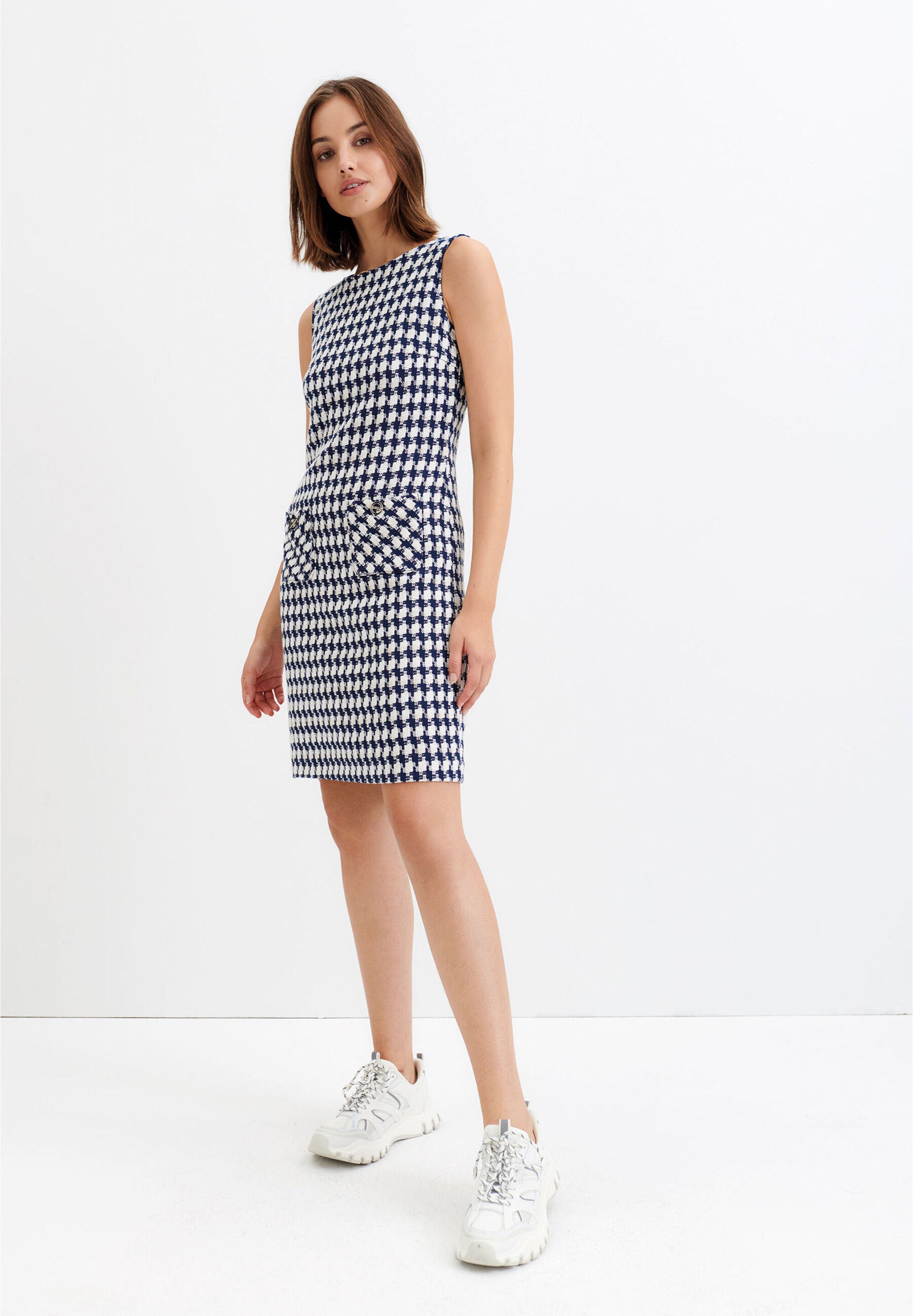 Short Dress In Houndstooth Pattern