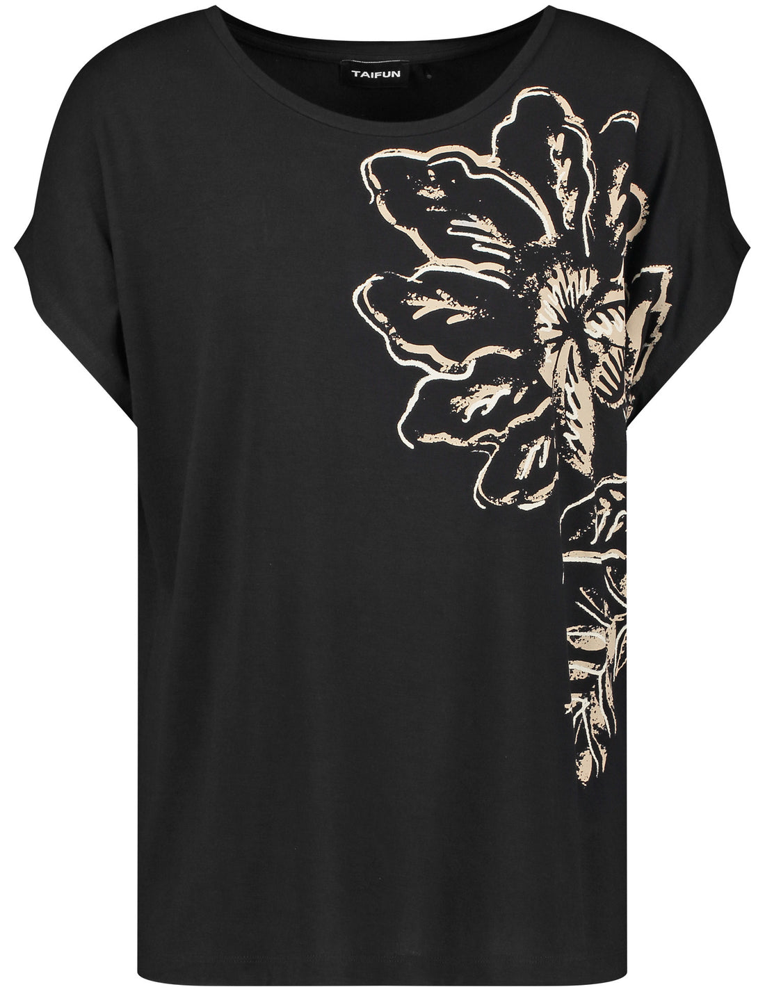 Short Sleeve Top With A Positioned Floral Print