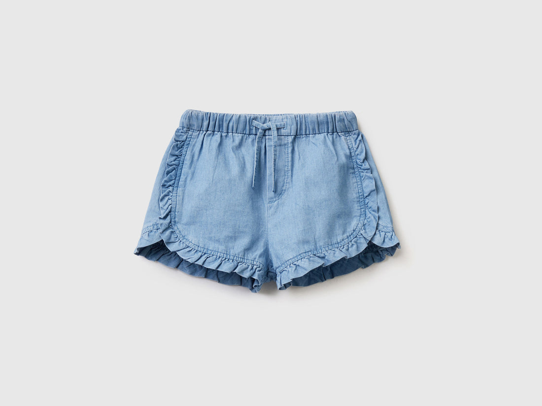 Shorts In Chambray With Ruffles