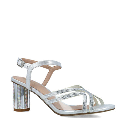 Silver Ankle-Strap High-Heel Sandals