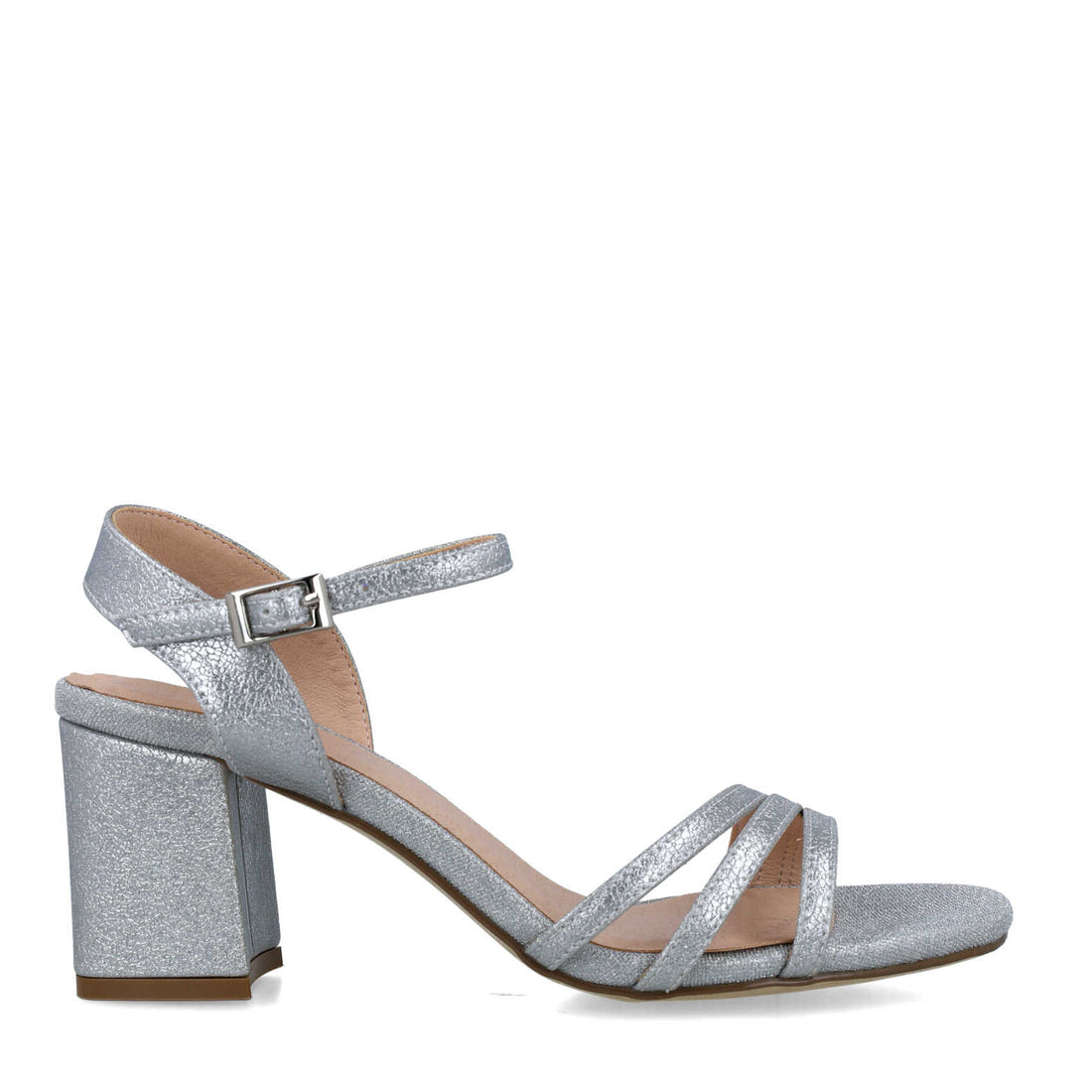 Silver Embellished Ankle-Strap Sandals