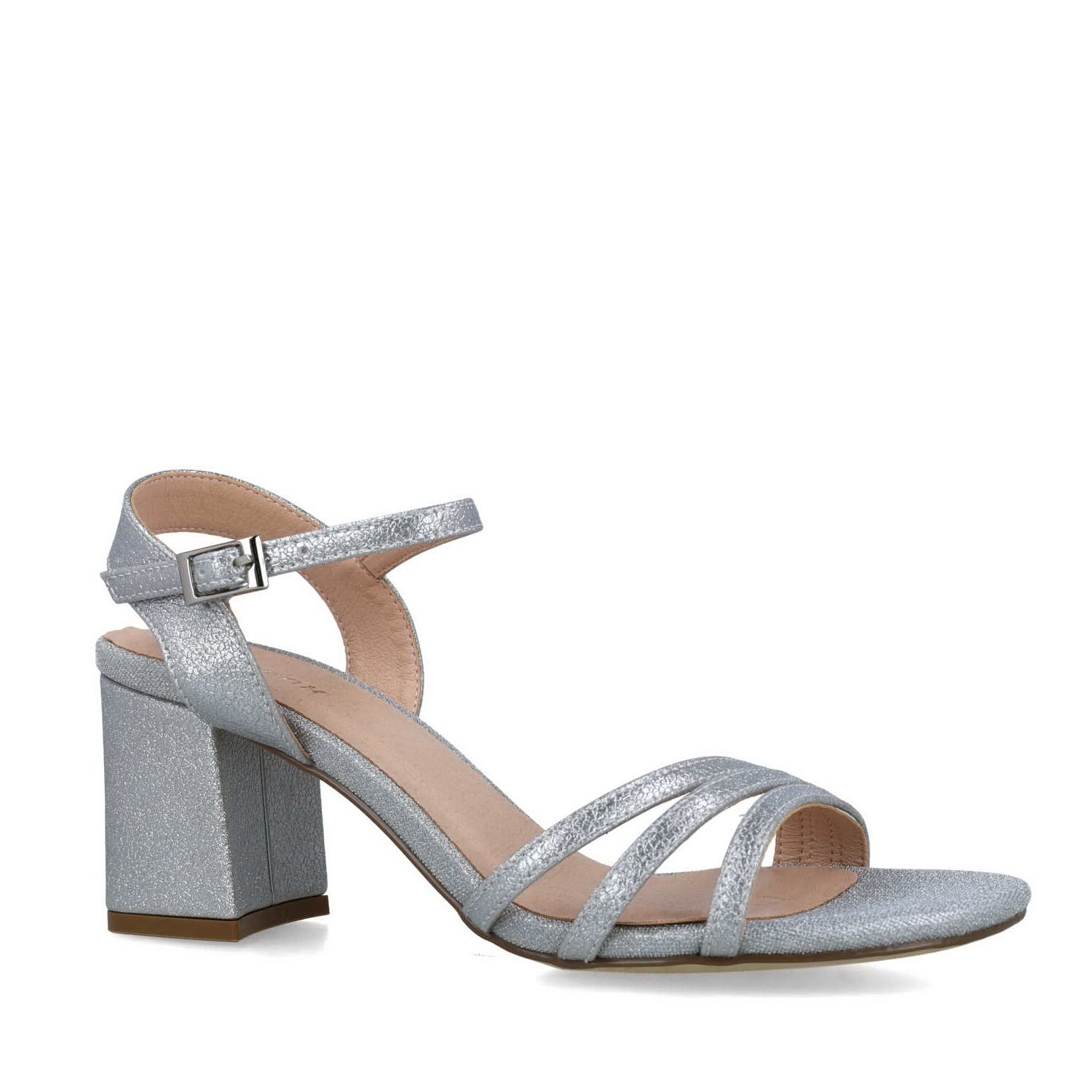 Silver Embellished Ankle-Strap Sandals
