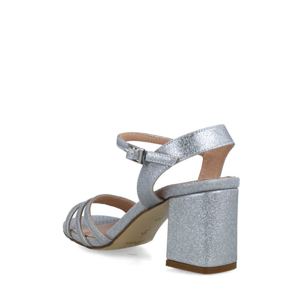 Silver Embellished Ankle-Strap Sandals