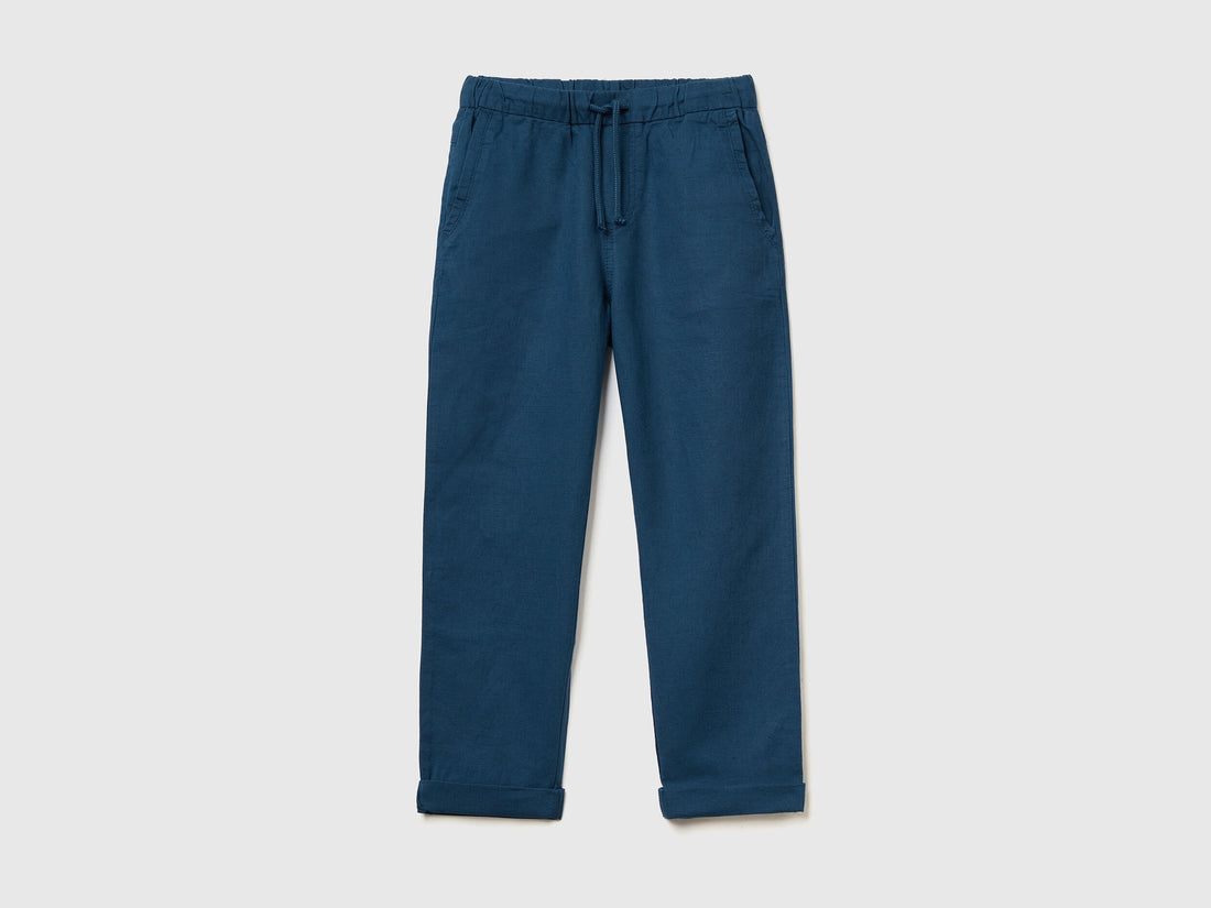 Slim Fit Trousers In Linen Blend